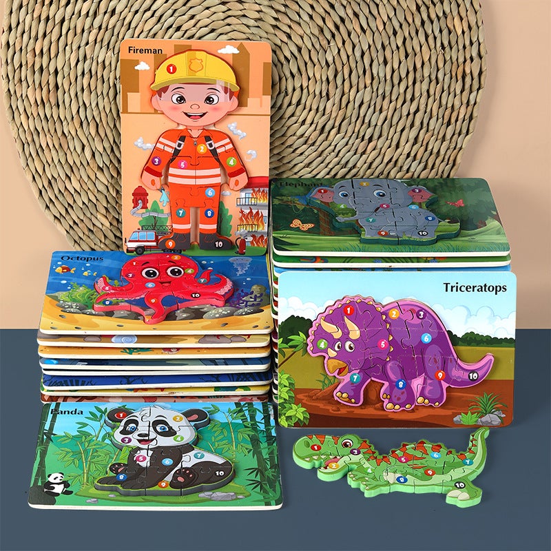 Wooden Animal Traffic Cognitive Cartoon Three-Dimensional Puzzle Toy Early Education Educational Children'S Big Block Matching Toy - Image 3